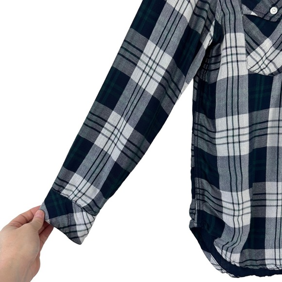 Rails Sz M Women's Kendra White Navy Forest Thick Lined Button Down Shirt - Picture 3 of 14